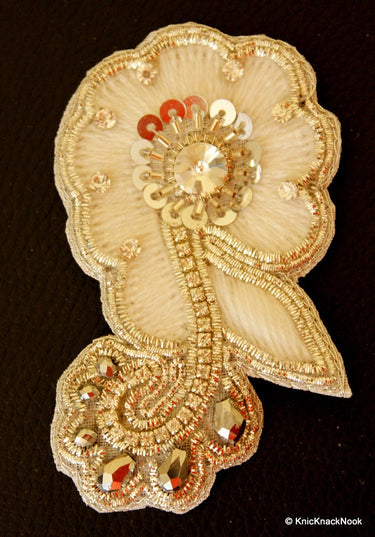Rhinestone And Beads On Silver and White Thread Applique Wedding Bridal Accessories - 140316L220
